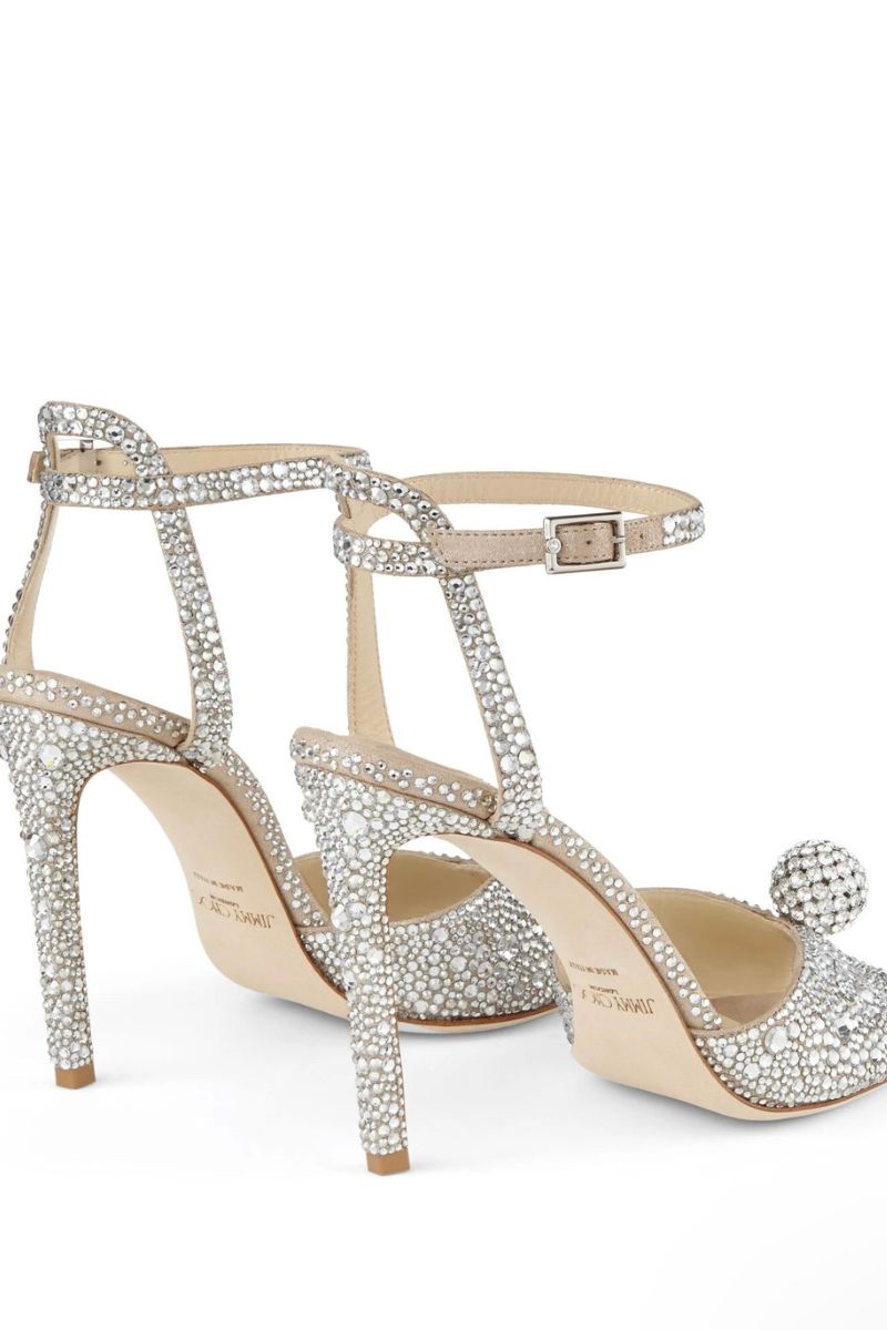 POMPON ECHTES LEDER DIAMANTÉ STILETTO