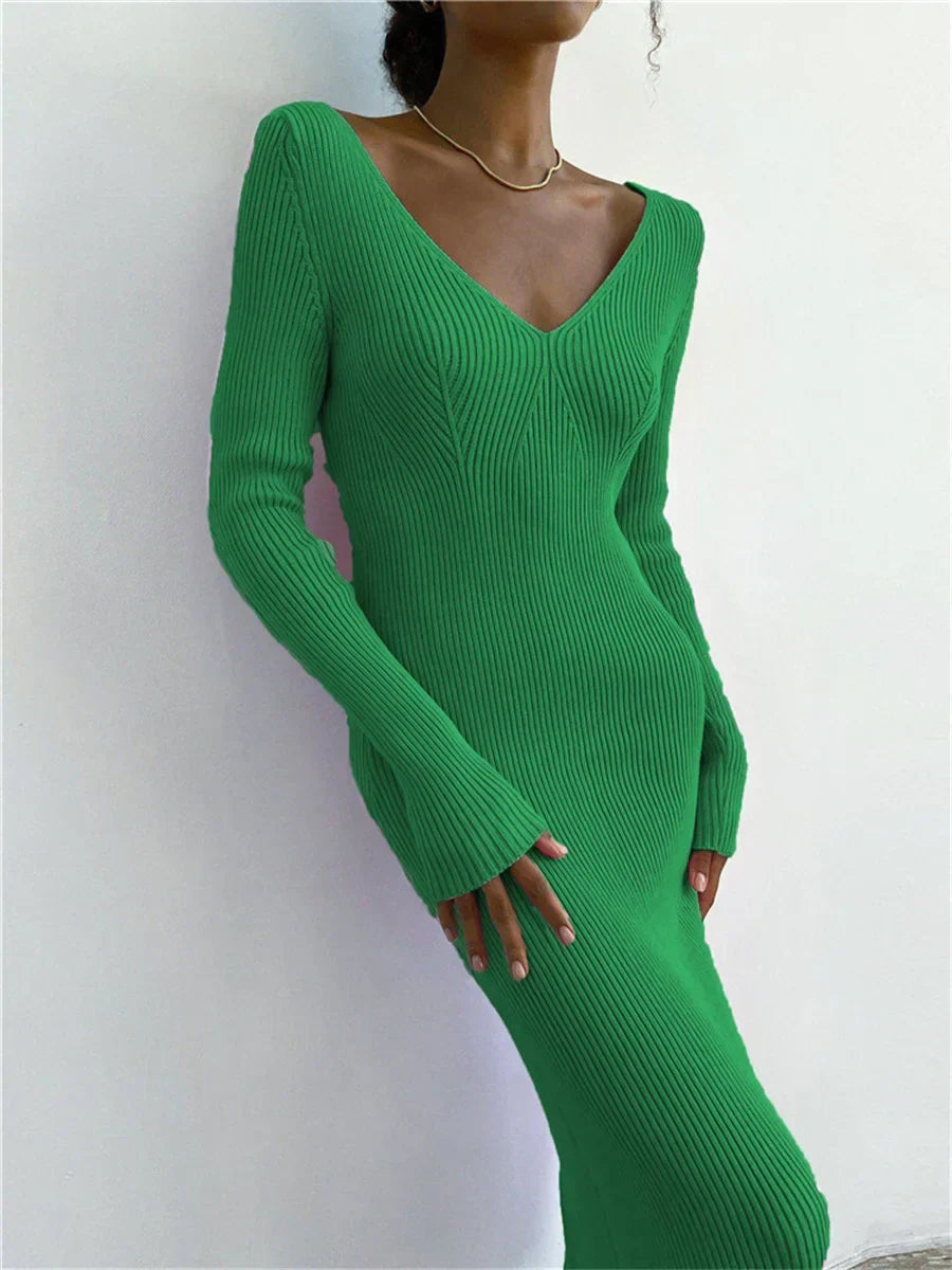 Zeitlose Eleganz – Strickripp-Midi-Bleistiftkleid