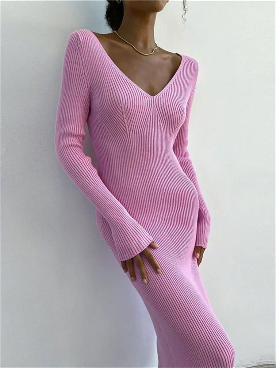 Zeitlose Eleganz – Strickripp-Midi-Bleistiftkleid