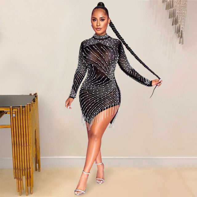 QUEEN | DIAMANTÉ MESH KLEID