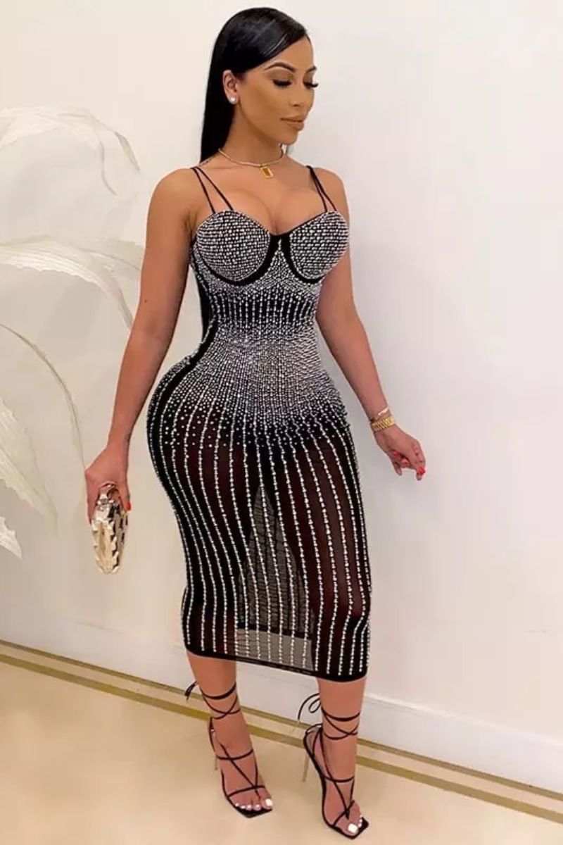 NICOLE DIAMANTÉ MESH KLEID