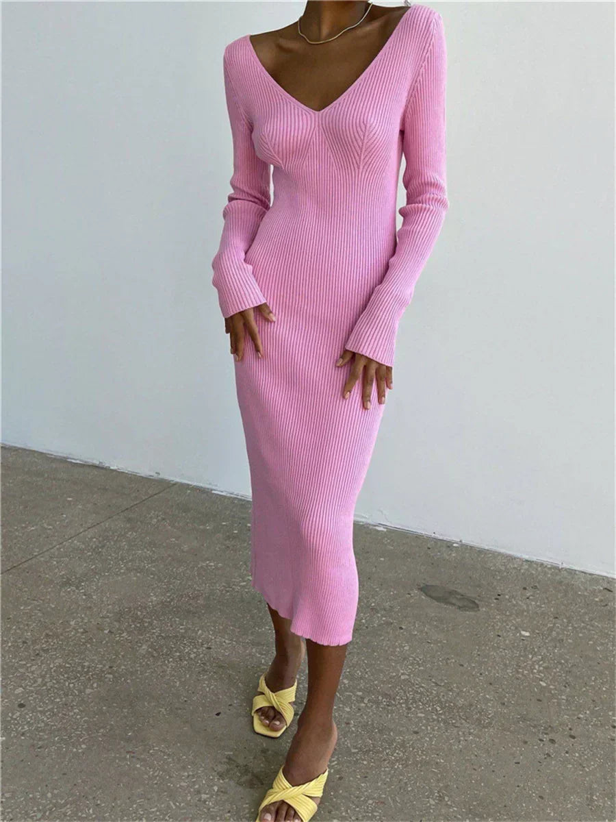 Zeitlose Eleganz – Strickripp-Midi-Bleistiftkleid