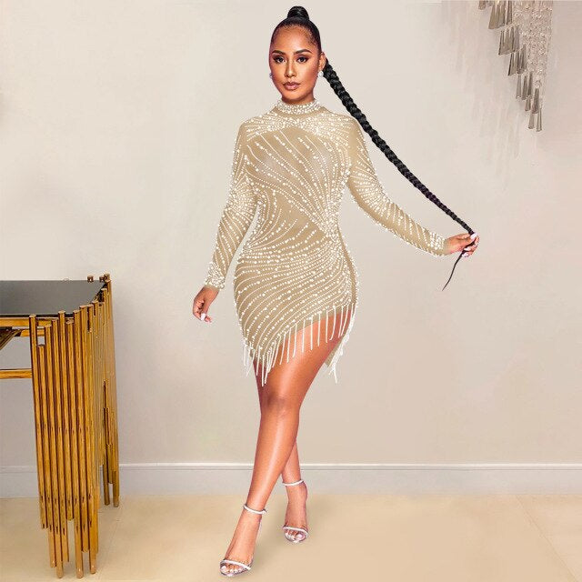 QUEEN | DIAMANTÉ MESH KLEID