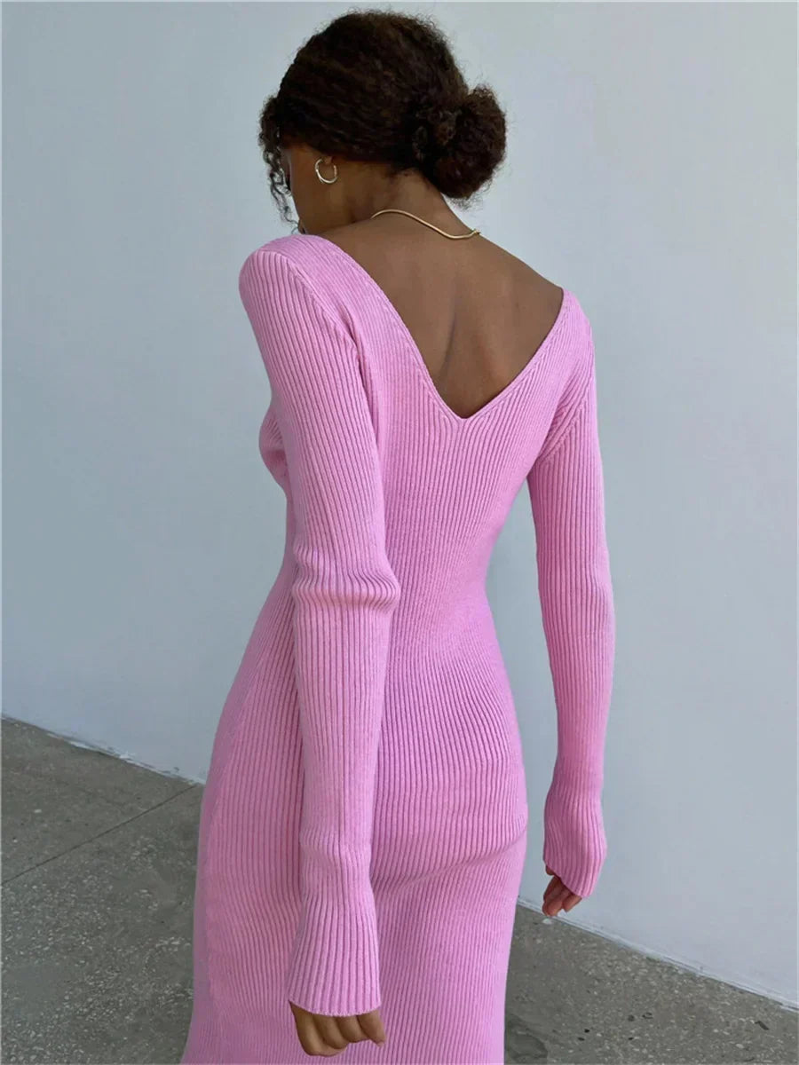 Zeitlose Eleganz – Strickripp-Midi-Bleistiftkleid