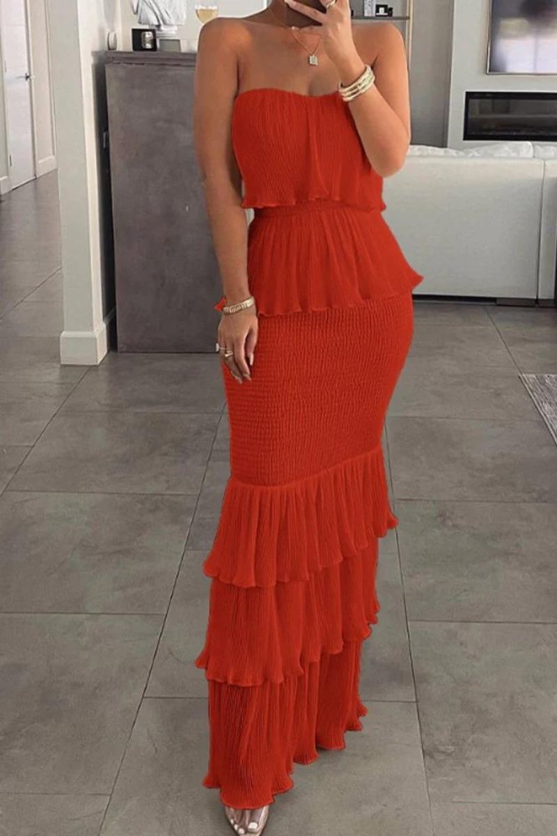 LASAKAY | Gerüschtes Bandeau-Lagenkleid mit Rüschensaum