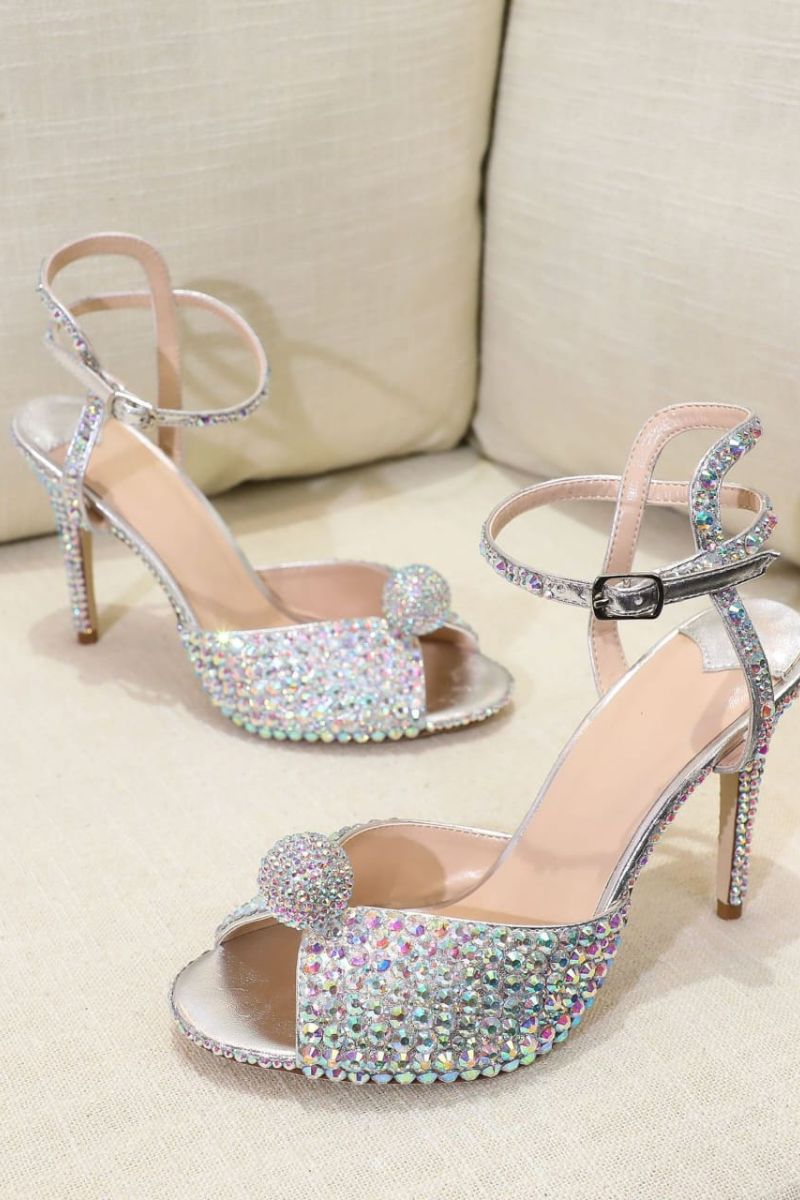POMPON ECHTES LEDER DIAMANTÉ STILETTO