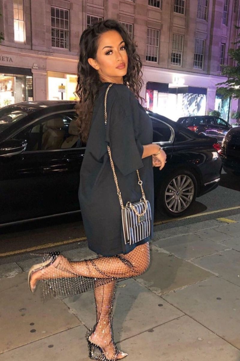 J.LO | Hochwertige Fischnetzhose mit Schlitz und Diamant-Mesh