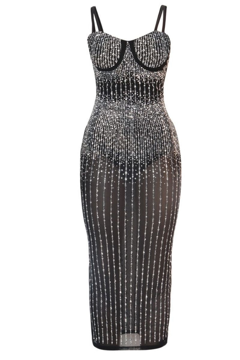 NICOLE DIAMANTÉ MESH KLEID