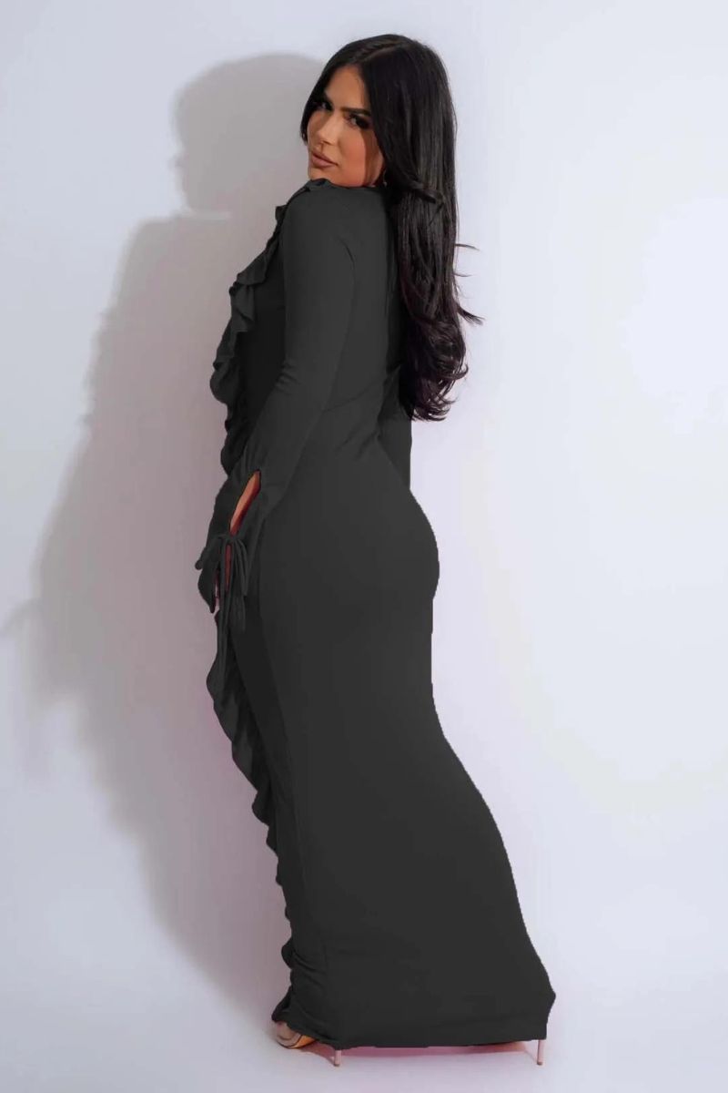 Figurbetontes, langärmliges Kleid mit Rüschen im Quallen-Design