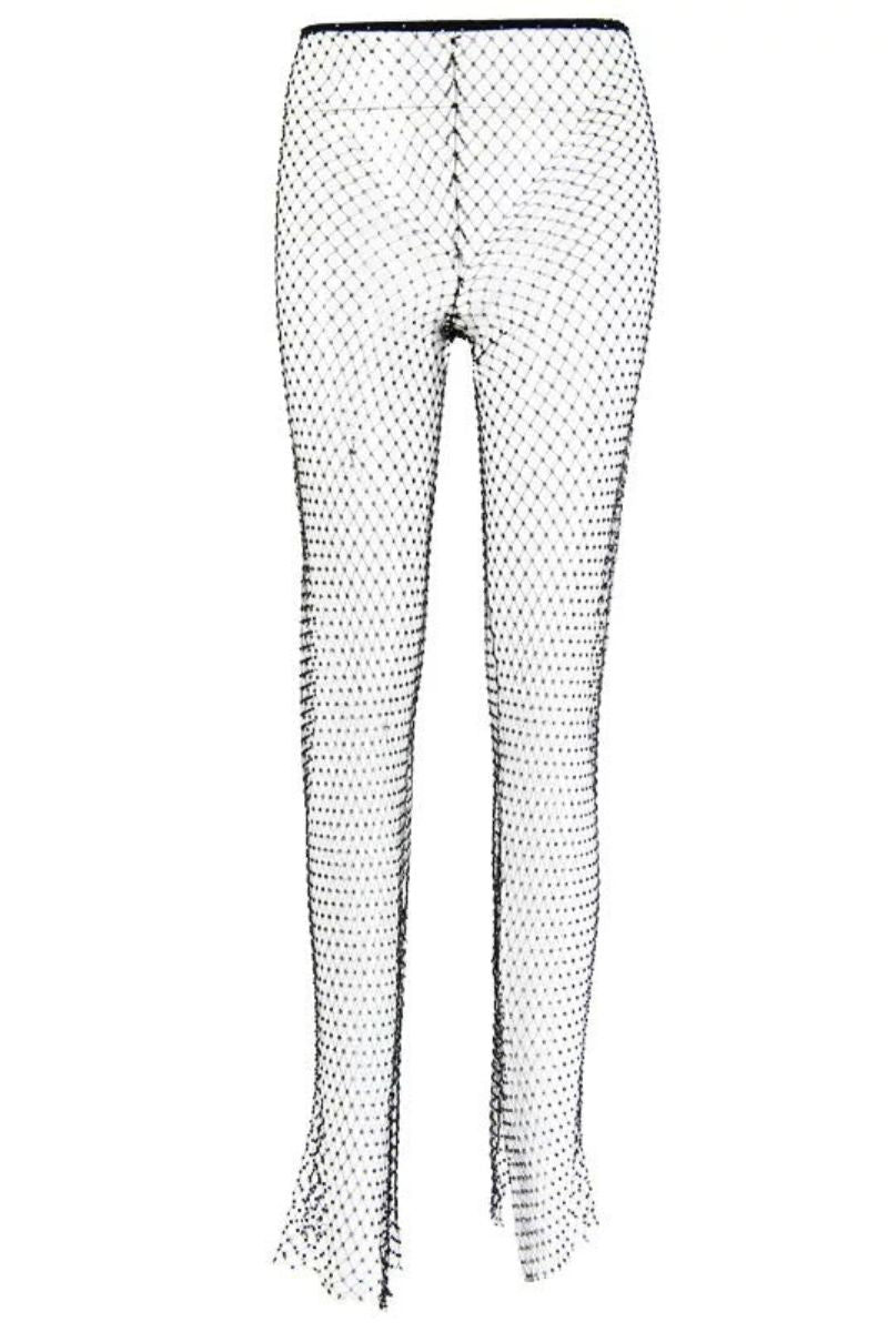 J.LO | Hochwertige Fischnetzhose mit Schlitz und Diamant-Mesh