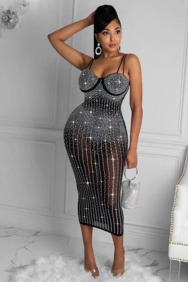 NICOLE DIAMANTÉ MESH KLEID