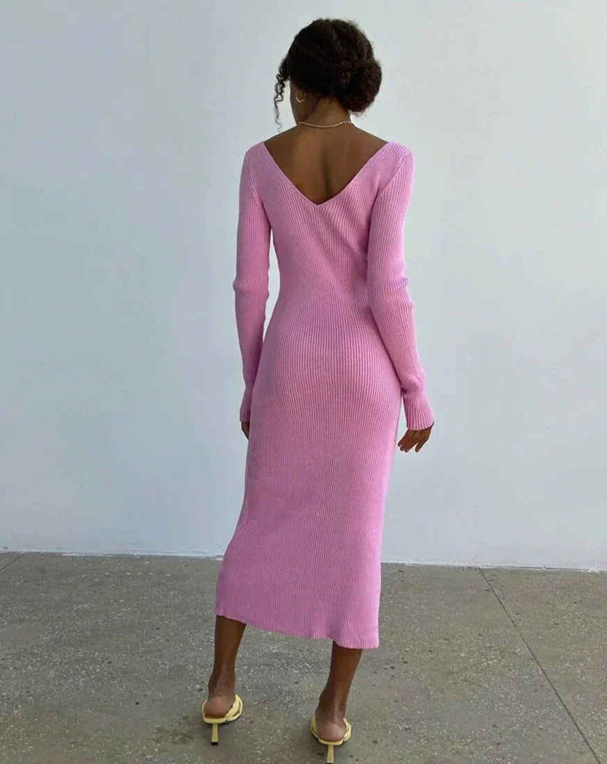 Zeitlose Eleganz – Strickripp-Midi-Bleistiftkleid
