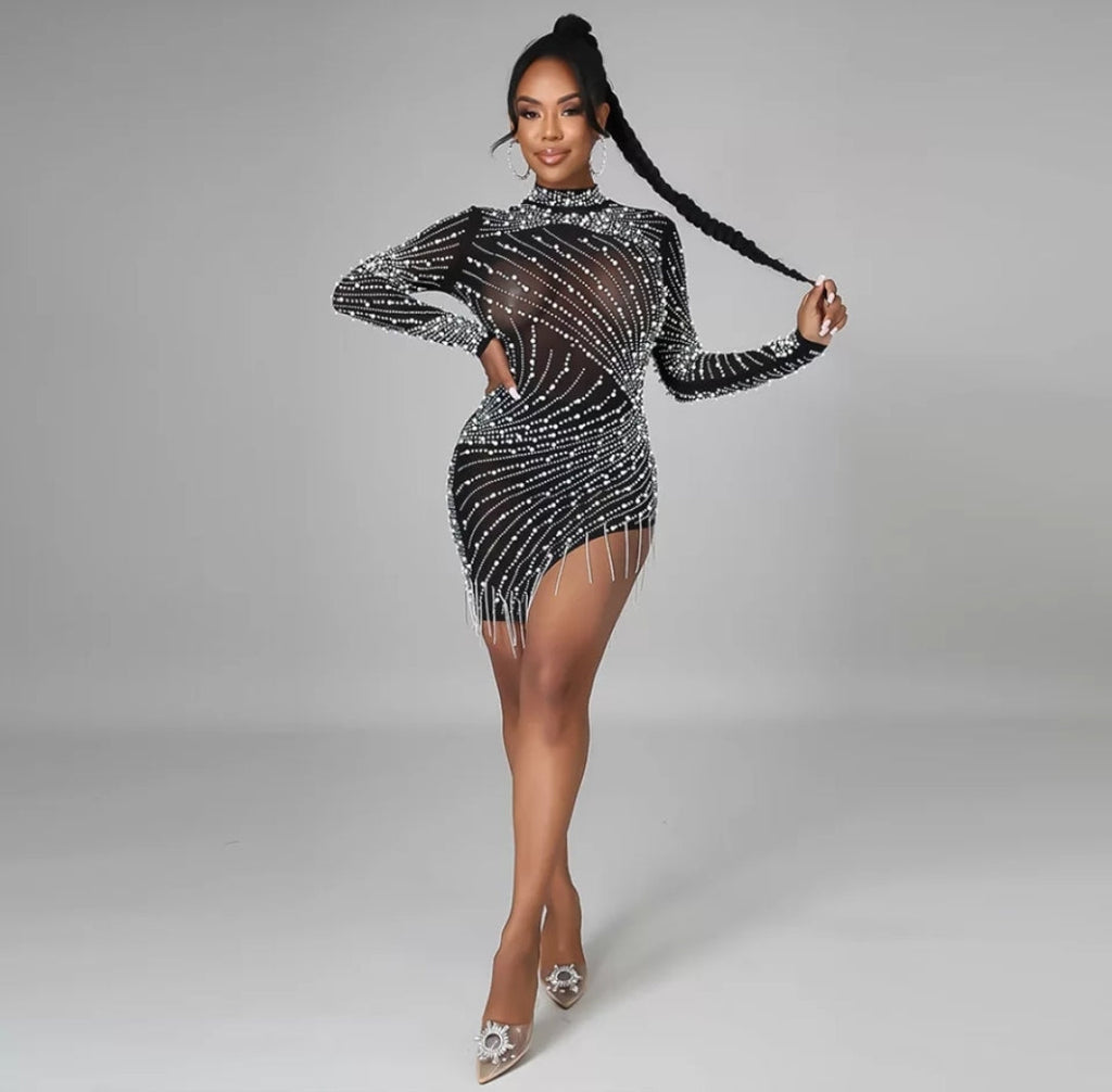 QUEEN | DIAMANTÉ MESH KLEID