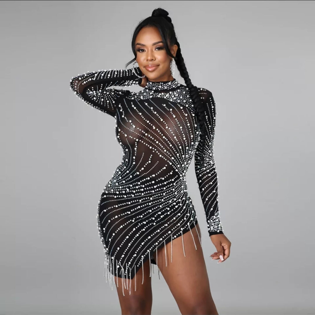 QUEEN | DIAMANTÉ MESH KLEID