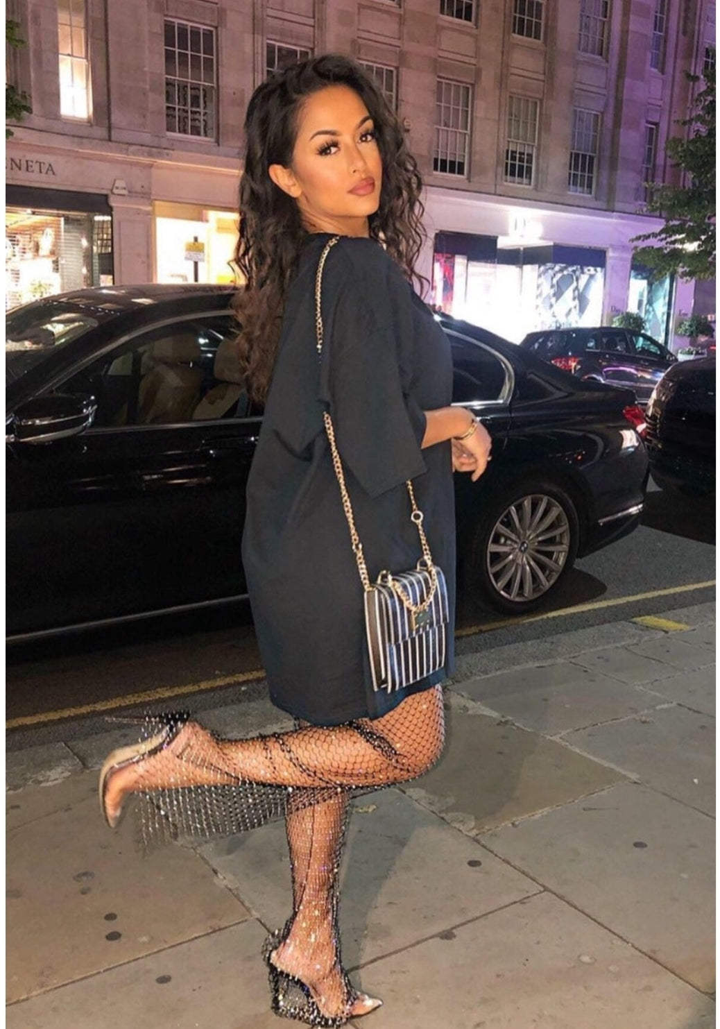 J.LO | Hochwertige Fischnetzhose mit Schlitz und Diamant-Mesh