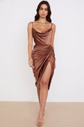 REVA | TOFFEE SATIN BALKON-KORSETT MIDI LANGES KLEID